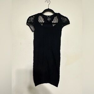 bebe Black Mesh Sleeve Mini Dress
